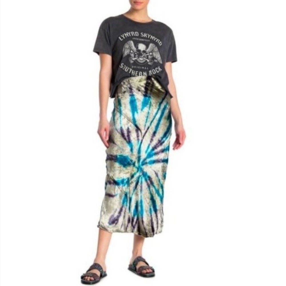 Free People Serious Swagger Tie Dye Midi Skirt Viscose OB980000 Medium